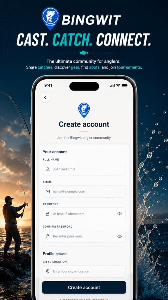Bingwit create account screen