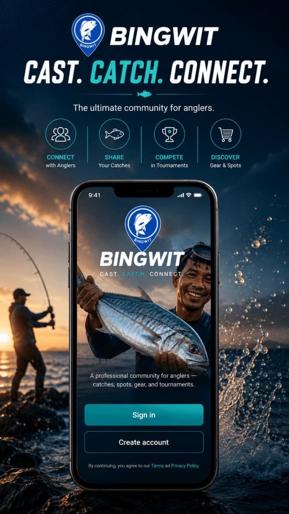 Bingwit welcome screen with Cast. Catch. Connect.